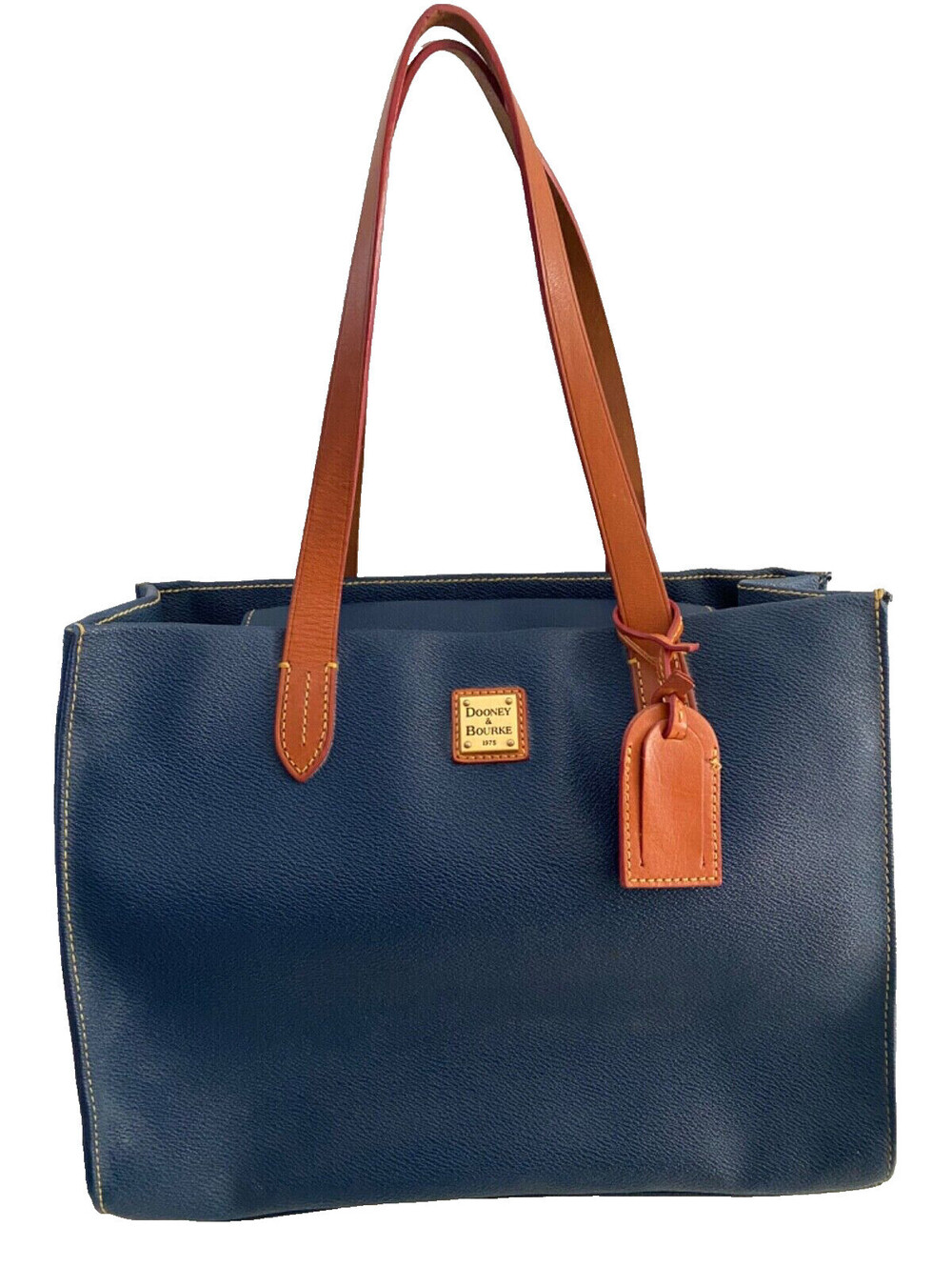 Dooney & Bourke Hanna Blue Jeans Shopper Bag Tote Leather Navy Brown Purse